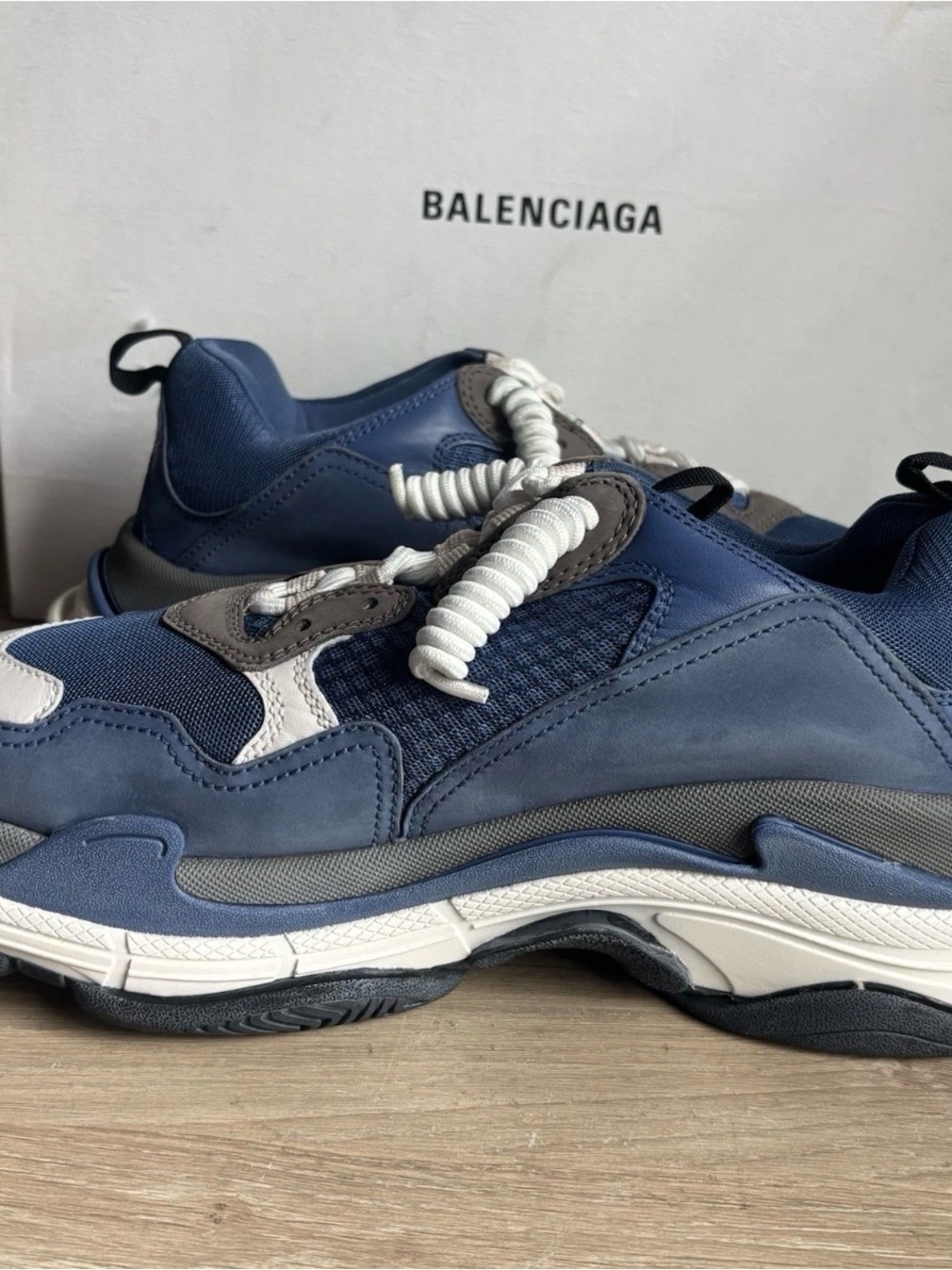 Balenciaga 'Triple S' Navy Blue Curly Lace Low Top Sneakers Sz 11 - Picture 4 of 13